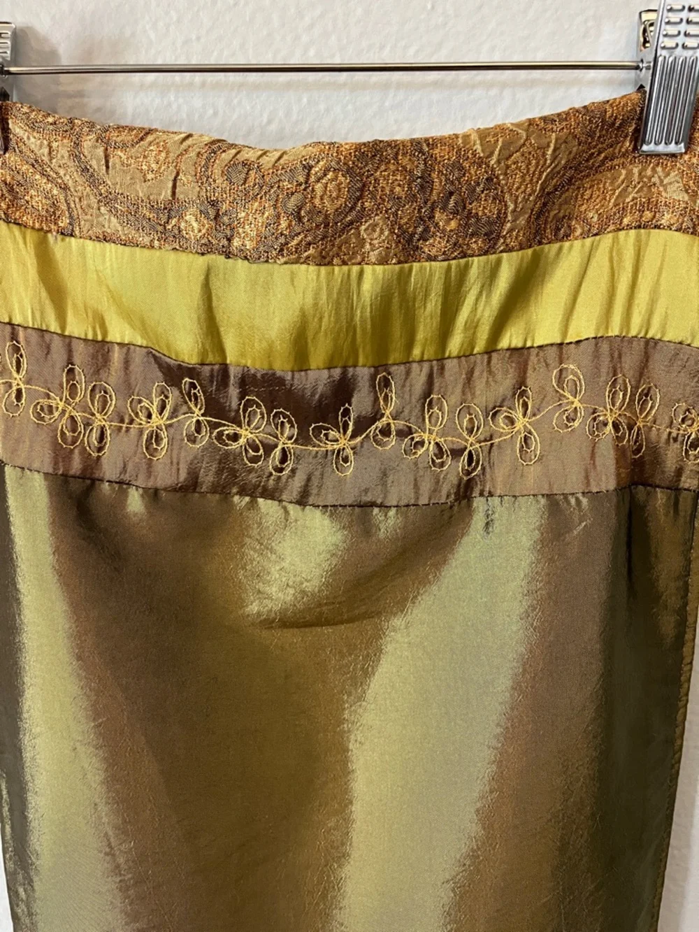 Silk Blend Olive and Gold Long Scarf Wrap